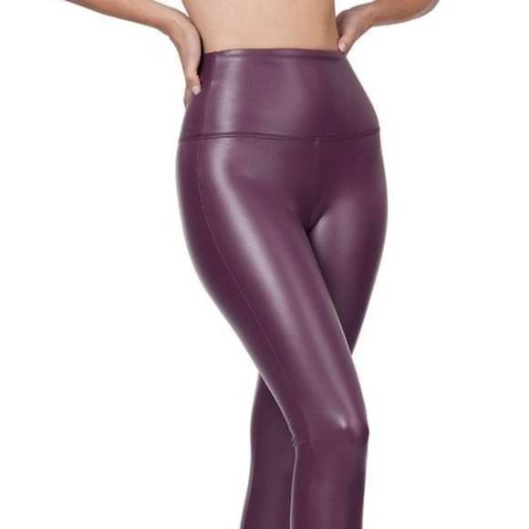 HIGH RISE FAUX LEATHER LEGGINGS -  Eggplant - Picture 1 of 2
